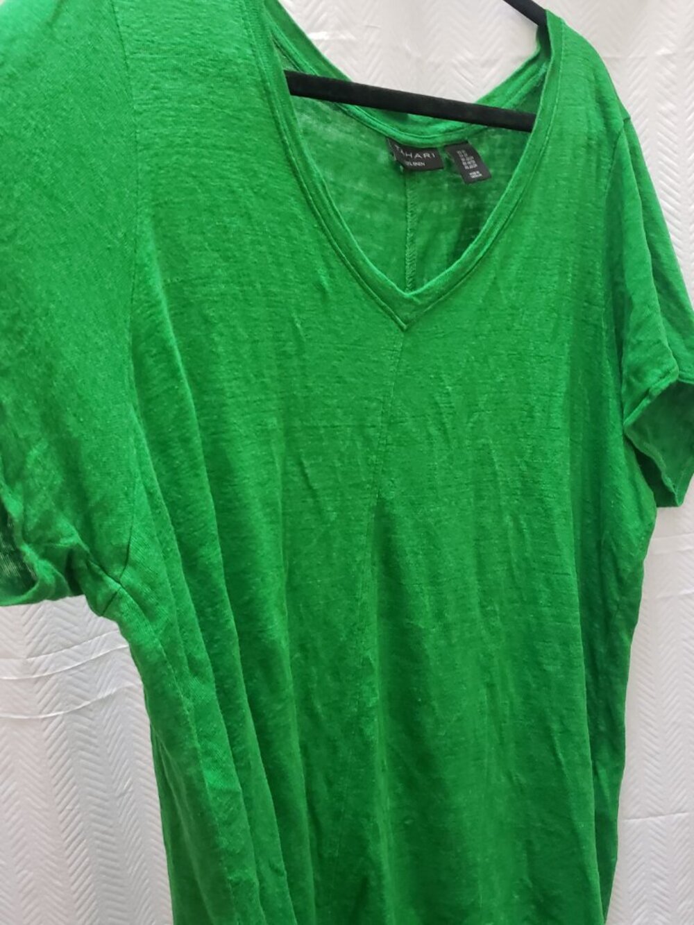 Tahari Bright Green Linen V-Neck Top 100% Linen Size Women 2X